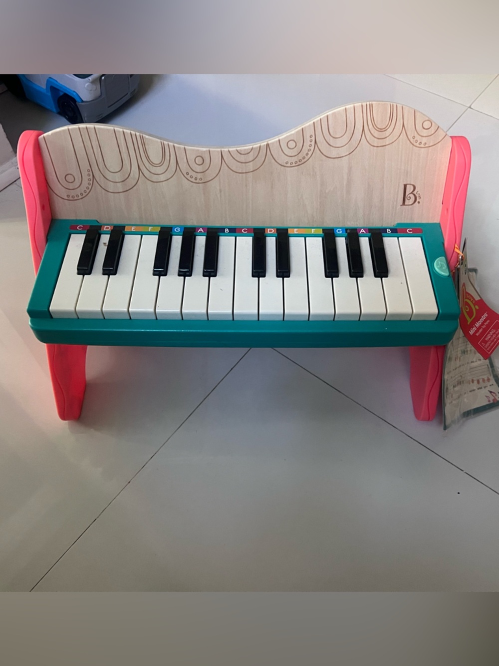 Wooden Mini Piano for Kids in Pink & Teal - Educational Toy